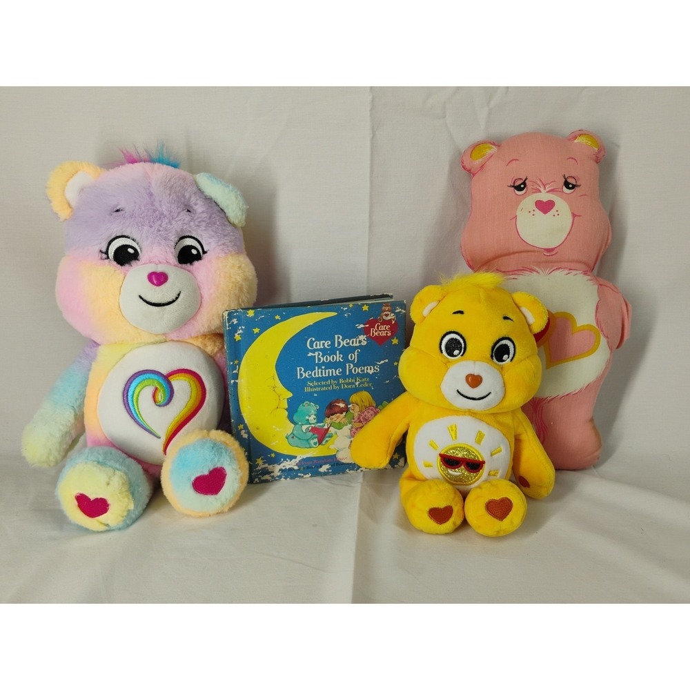 Care Bears Lot Vintage Book & Bear + 2 More Current Bears